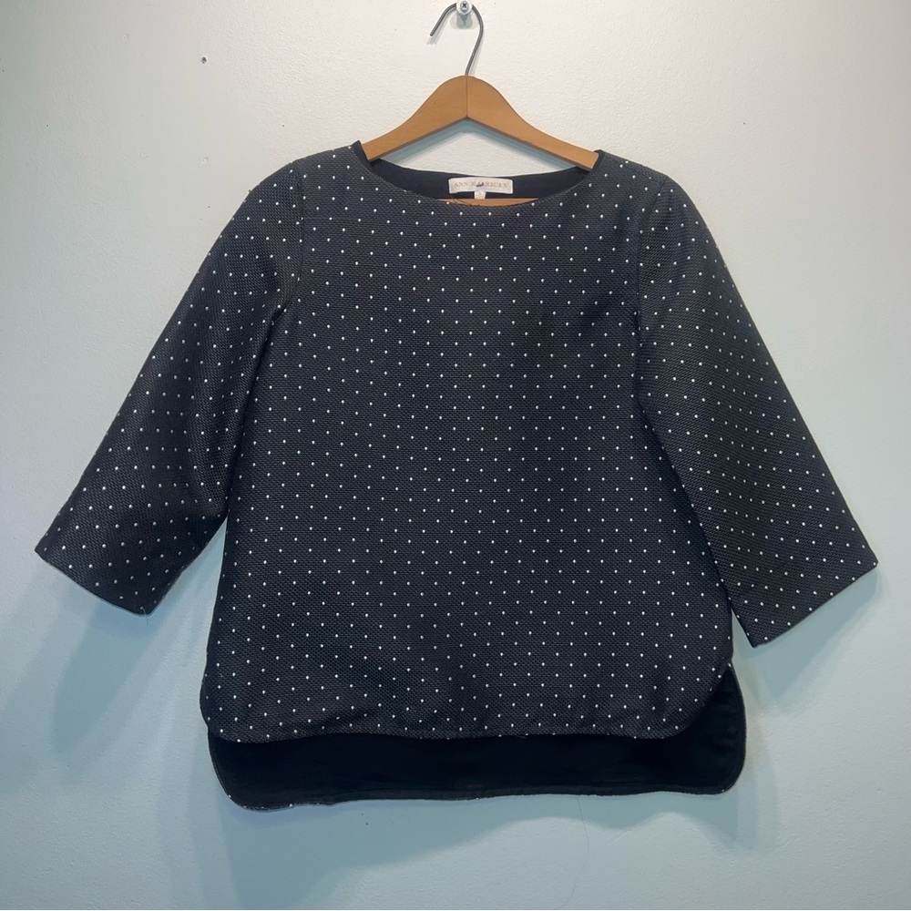 Ann Mashburn Polka Dot Size XS Black Woven Long Sleeve Wool Blend Classic USA